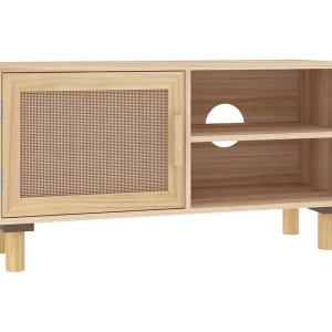 Claire-Adrienne  Tv-meubel 80x30x40 cm massief grenenhout en rattan bruin