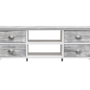 Brookeville  Tv-meubel 108x30x40 cm massief paulowniahout wit en grijs