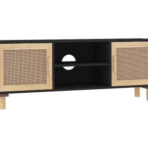 Claudia Tv-meubel 105x30x40 cm massief grenenhout en rattan zwart Claudia Tv-meubel 105x30x40 cm massief grenenhout en rattan zwart