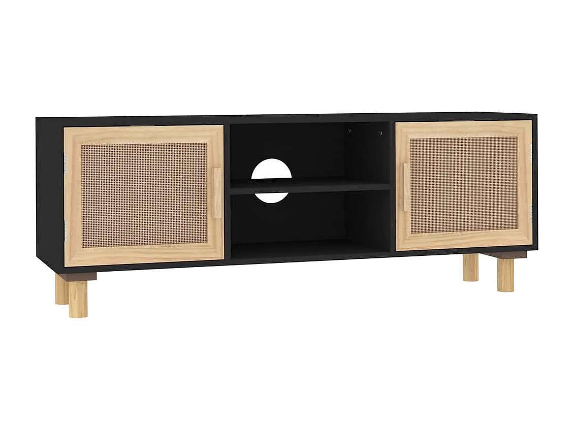 Claudia Tv-meubel 105x30x40 cm massief grenenhout en rattan zwart