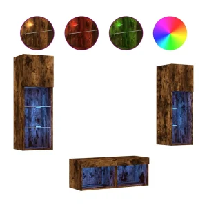 Brisora  4-delige tv-wandmeubelset met LED-verlichting gerookt eiken