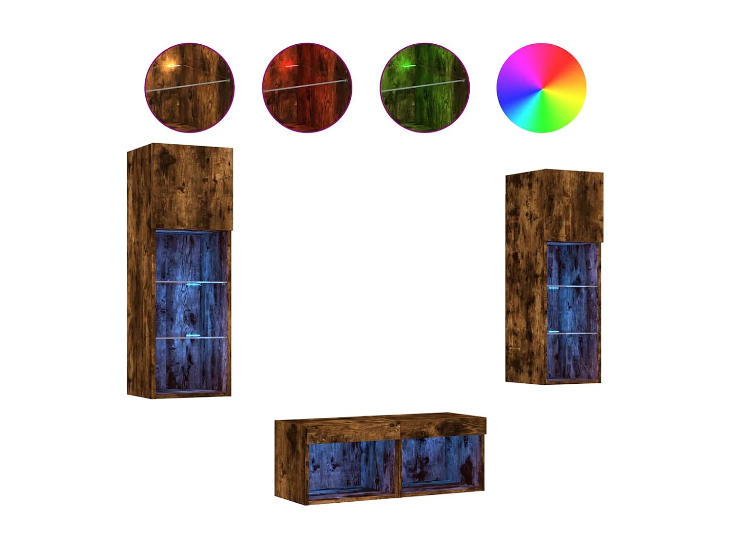 Brisora 4-delige tv-wandmeubelset met LED-verlichting gerookt eiken