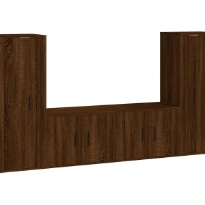 Calvin Dean 4-delige Tv-meubelset bewerkt hout bruin eikenkleur Calvin Dean 4-delige Tv-meubelset bewerkt hout bruin eikenkleur