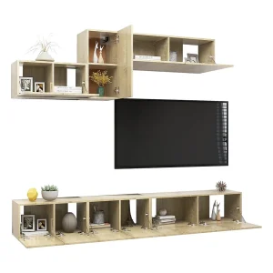Claudia Isabel 6-delige Tv-meubelset bewerkt hout sonoma eikenkleurig Claudia Isabel 6-delige Tv-meubelset bewerkt hout sonoma eikenkleurig