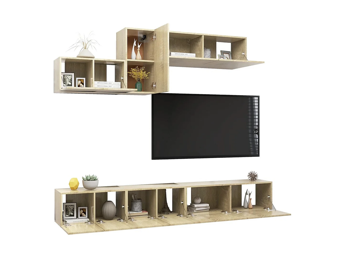 Claudia Isabel 6-delige Tv-meubelset bewerkt hout sonoma eikenkleurig