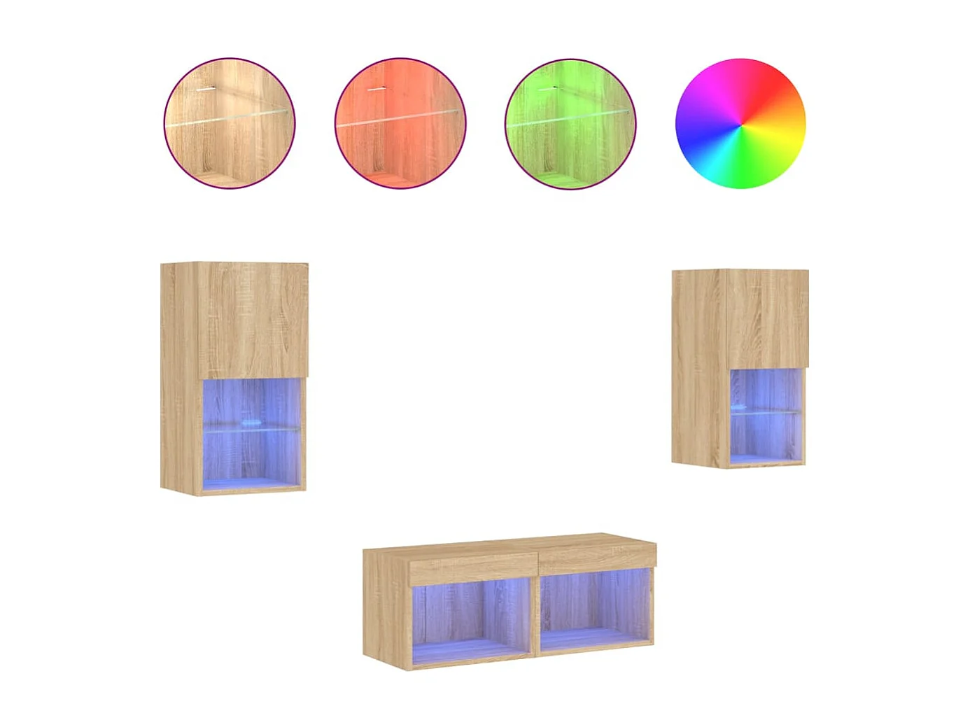 Cecilia Fernanda 4-delige Tv-wandmeubelset met LED-verlichting sonoma eikenkleur