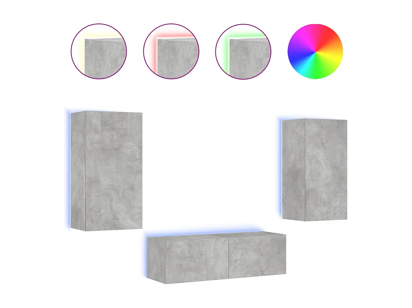 Chance 3-delige tv-wandmeubelset met LED-verlichting betongrijs