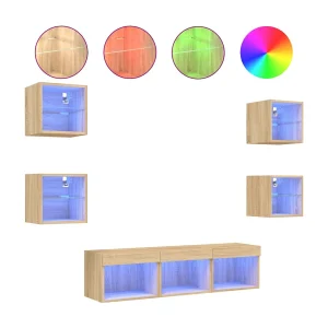 Coolgreany  7-delige Tv-wandmeubelset met LED bewerkt hout sonoma eiken