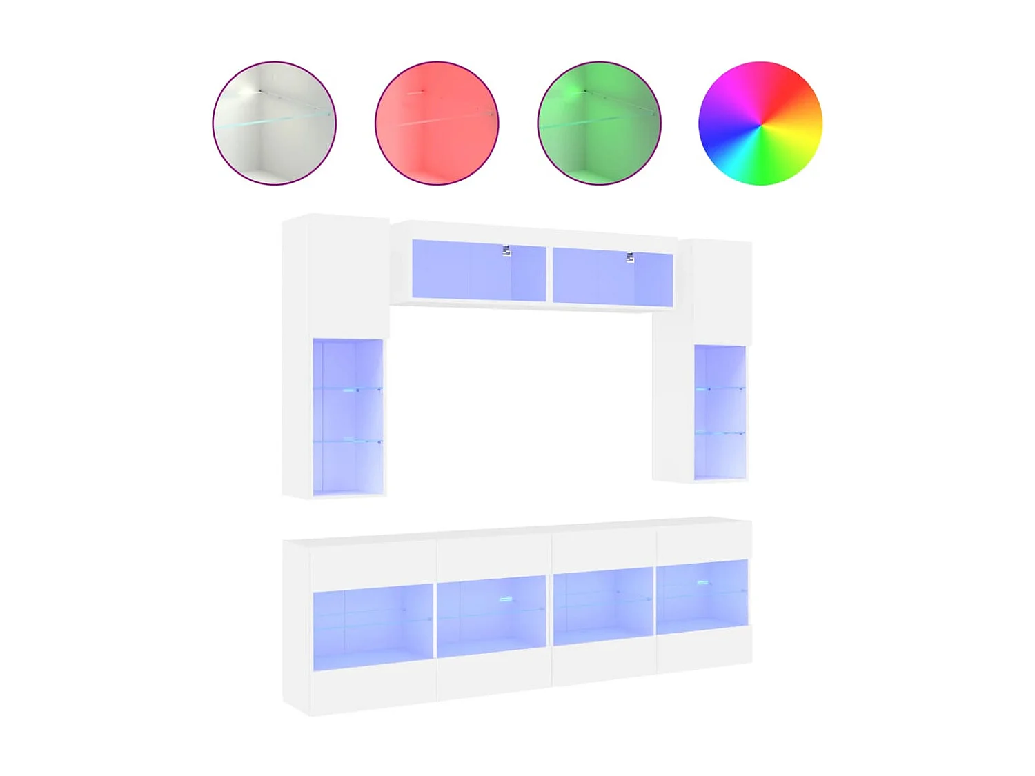 Circleville 6-delige Tv-wandmeubelset met LED-verlichting wit
