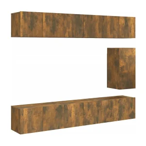 Claudia Isabel 7-delige Tv-meubelset bewerkt hout gerookt eikenkleurig Claudia Isabel 7-delige Tv-meubelset bewerkt hout gerookt eikenkleurig
