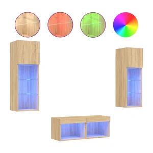 Brisora  4-delige Tv-wandmeubelset met LED-verlichting sonoma eikenkleur