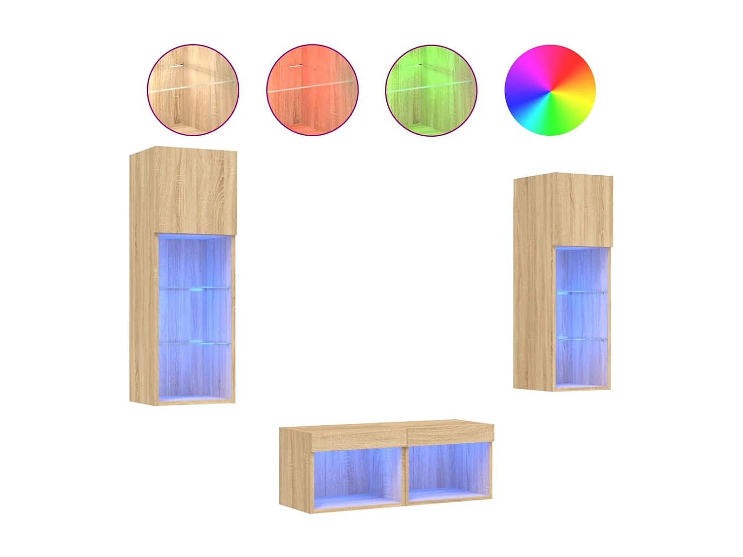 Brisora 4-delige Tv-wandmeubelset met LED-verlichting sonoma eikenkleur