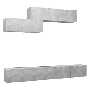 Claudia Isabel 6-delige Tv-meubelset bewerkt hout betongrijs Claudia Isabel 6-delige Tv-meubelset bewerkt hout betongrijs
