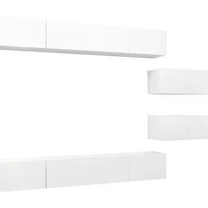 Clara 6-delige Tv-meubelset bewerkt hout wit Clara 6-delige Tv-meubelset bewerkt hout wit
