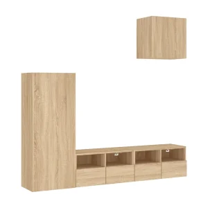 Brynir  4-delige Tv-wandmeubelset bewerkt hout sonoma eikenkleurig