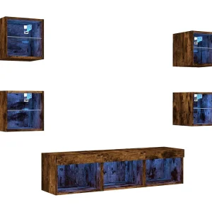 Coolgreany  7-delige tv-wandmeubelset met LED bewerkt hout gerookt eiken