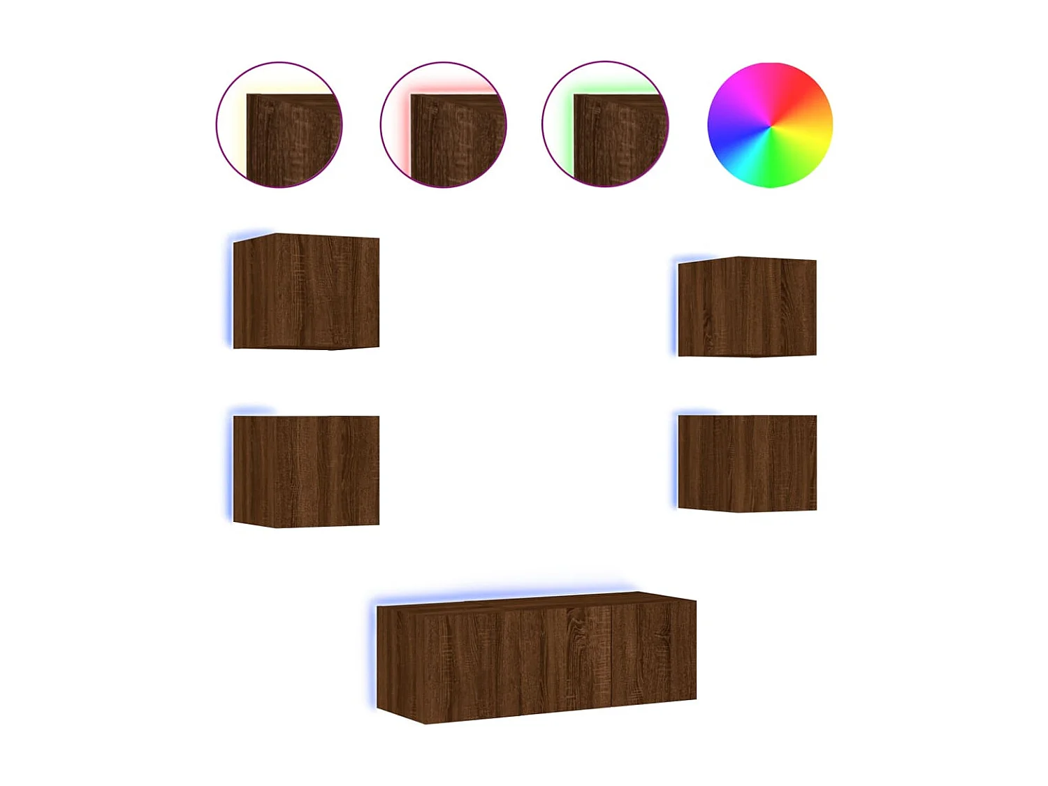 Doylestown 6-delige Tv-wandmeubelset met LED bewerkt hout bruineikenkleur