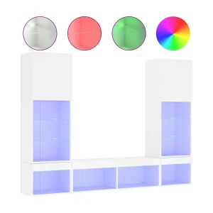 Claire-Anne-Élise  5-delige Tv-wandmeubelset met LED-verlichting bewerkt hout wit