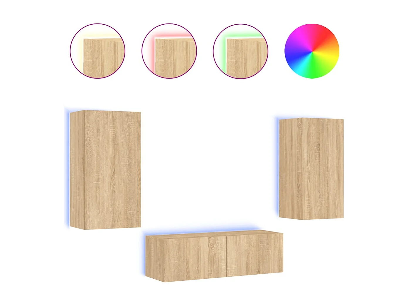 Chance 3-delige Tv-wandmeubelset met LED-verlichting sonoma eikenkleur