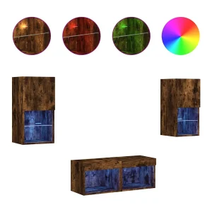 Cecilia Fernanda 4-delige tv-wandmeubelset met LED-verlichting gerookt eiken Cecilia Fernanda 4-delige tv-wandmeubelset met LED-verlichting gerookt eiken