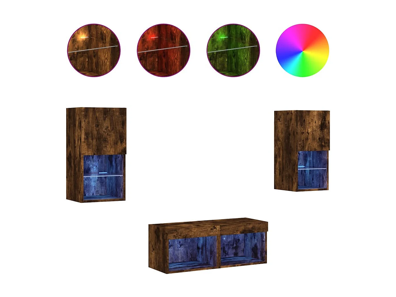 Cecilia Fernanda 4-delige tv-wandmeubelset met LED-verlichting gerookt eiken