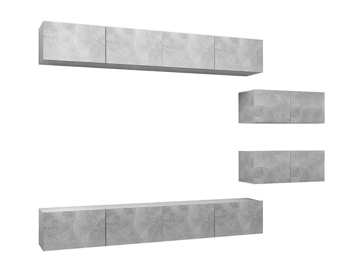 Clara 6-delige Tv-meubelset bewerkt hout betongrijs