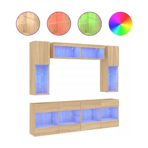 Circleville  6-delige Tv-wandmeubelset met LED-verlichting sonoma eikenkleur