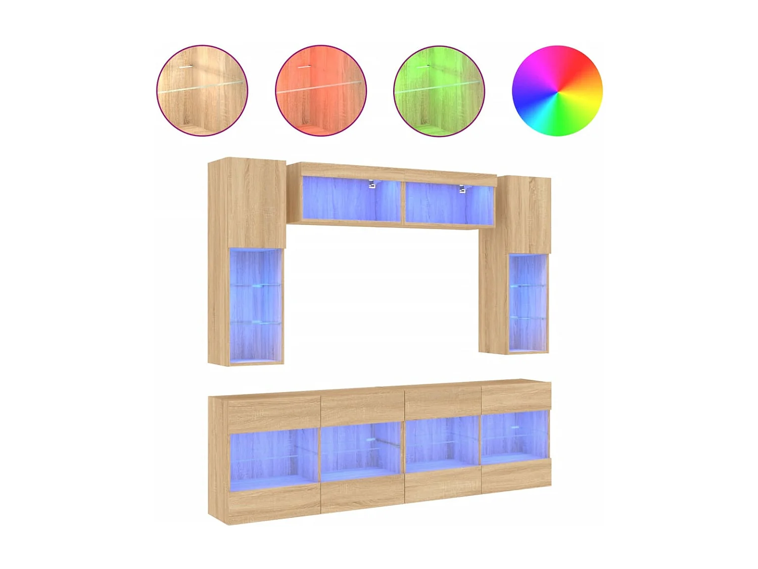 Circleville 6-delige Tv-wandmeubelset met LED-verlichting sonoma eikenkleur