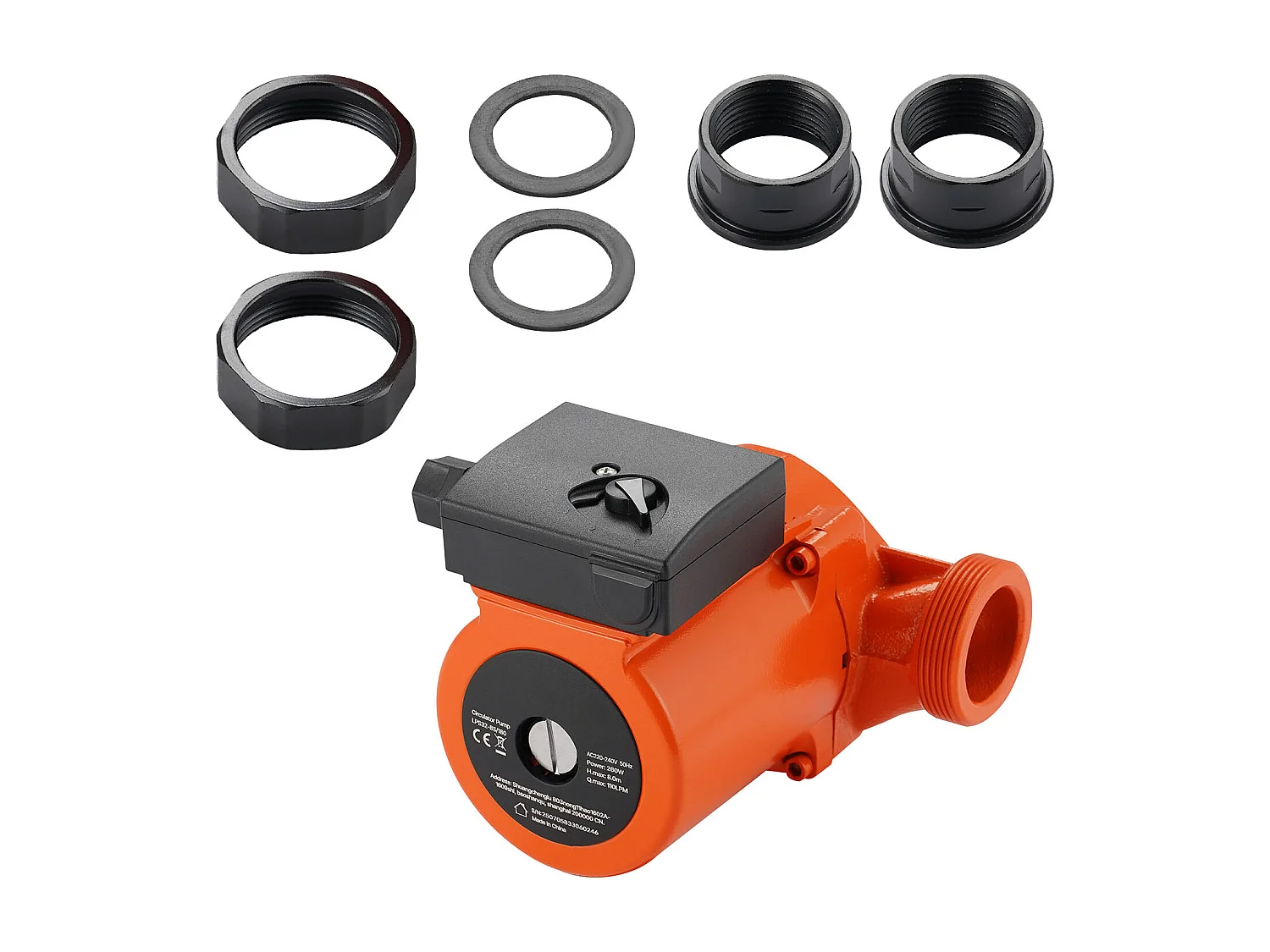 Circulatiepomp SucceBuy voor Warm Water, Hoogrendement Verwarmingspomp 110 L/min, Schroefdraadaansluiting, Instelling 3 Snelheden, Stille Werking