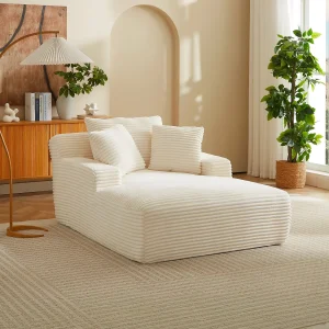 Beige ribfluwelen chaise longue met brede ribbels DONILIA Beige ribfluwelen chaise longue met brede ribbels DONILIA