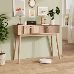 Consoletafel met 2 laden, houtlook en strips