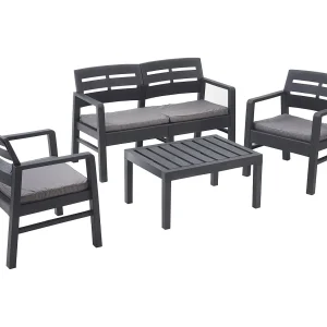 Dgyas outdoor loungeset, Tuinset met 2 fauteuils, 1 bank en 1 salontafel, Binnen- en buitenlounge met kussens, 100% Made in Italy, Antraciet Dgyas outdoor loungeset, Tuinset met 2 fauteuils, 1 bank en 1 salontafel, Binnen- en buitenlounge met kussens, 100% Made in Italy, Antraciet