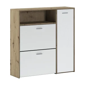 Dafenagya entreekast, Entreehanger, Compositie voor atrium, Multifunctionele opbergconsole, 92x27h94 cm, Eiken en Wit Dafenagya entreekast, Entreehanger, Compositie voor atrium, Multifunctionele opbergconsole, 92x27h94 cm, Eiken en Wit