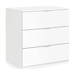 Dantist ladekast, moderne ladekast met 3 laden, lage ladekast voor de slaapkamer, ladekast, 77x38h80 cm, Wit