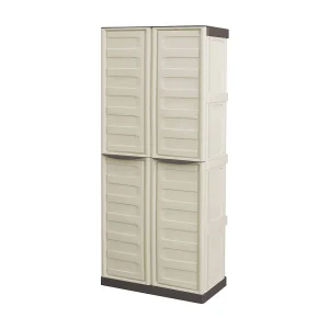 Dbattistin buitengarderobe, Multifunctionele balkonkast, 2-deurs buitenkast, 100% Made in Italy, Beige en Bruin, Gestreepte afwerking, 70x39h165 cm