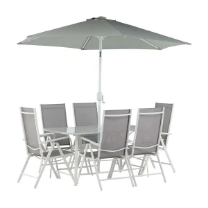 Brekki tuinmeubelset tafel 90x150cm wit, 6 stoelen wit. Brekki tuinmeubelset tafel 90x150cm wit, 6 stoelen wit.