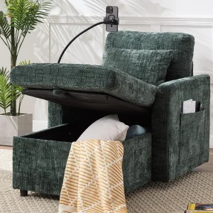Chenille stoffen slaapbank – met telefoonhouder en ingebouwde opbergruimte – Ideaal voor woonkamer, kantoor of slaapkamer Chenille stoffen slaapbank – met telefoonhouder en ingebouwde opbergruimte – Ideaal voor woonkamer, kantoor of slaapkamer
