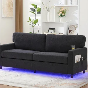 Comfortabele 2-zitsbank – Chenille Fluwelen Bank met USB/Type-C Poorten en RGB LED – Afstandsbediening – Antracietgrijs – Voor Woonkamer, Lounge, Kantoor Comfortabele 2-zitsbank – Chenille Fluwelen Bank met USB/Type-C Poorten en RGB LED – Afstandsbediening – Antracietgrijs – Voor Woonkamer, Lounge, Kantoor