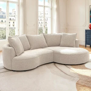 Rechterhoekbank in taupe chenille stof CEPRANO van Maison Céphy Rechterhoekbank in taupe chenille stof CEPRANO van Maison Céphy