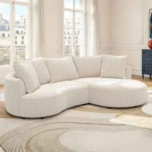 Rechterhoekbank in beige chenille stof CEPRANO van Maison Céphy Rechterhoekbank in beige chenille stof CEPRANO van Maison Céphy