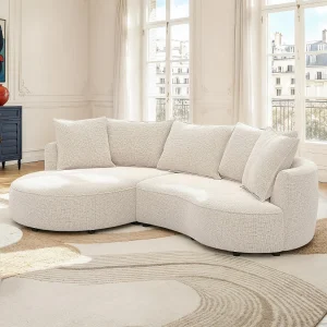 Linker hoekbank in beige chenille stof CEPRANO van Maison Céphy Linker hoekbank in beige chenille stof CEPRANO van Maison Céphy