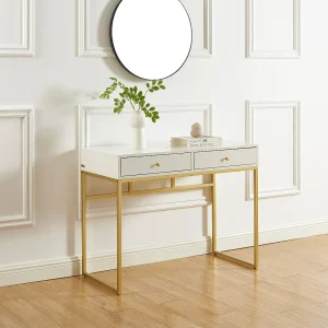 Sidetable met 2 laden – Kleur: wit en goudkleurig – CODENIA Sidetable met 2 laden – Kleur: wit en goudkleurig – CODENIA