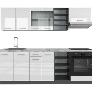 Complete keukeneenheid wit hoogglans/antraciet 240x60x81.6 r-line Complete keukeneenheid wit hoogglans/antraciet 240x60x81.6 r-line