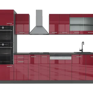Complete keukeneenheid rood hoogglans/antraciet 300x60x81.6 r-line