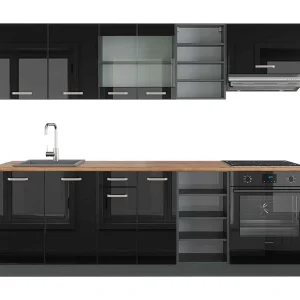 Complete keukeneenheid hoogglans zwart/antraciet 240x60x81.6 r-line