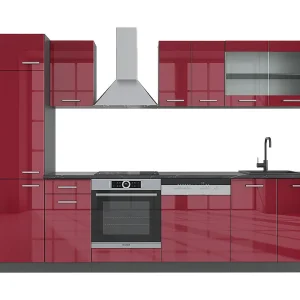 Complete keukeneenheid rood hoogglans/antraciet 300x60x81.6 r-line