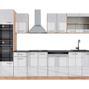 Complete keukeneenheid wit hoogglans/goud power eiken 300x60x81.6 r-line Complete keukeneenheid wit hoogglans/goud power eiken 300x60x81.6 r-line