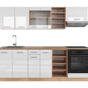 Complete keukeneenheid wit hoogglans/goud power eiken 240x60x81.6 r-line Complete keukeneenheid wit hoogglans/goud power eiken 240x60x81.6 r-line
