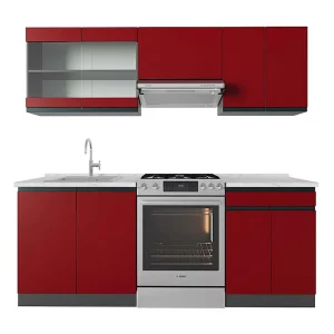 Complete keukeneenheid rood/antraciet 200x60x81.6 r-line Complete keukeneenheid rood/antraciet 200x60x81.6 r-line