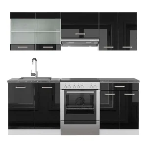 Complete keukeneenheid zwart hoogglans/wit 200x60x81.6 r-line Complete keukeneenheid zwart hoogglans/wit 200x60x81.6 r-line